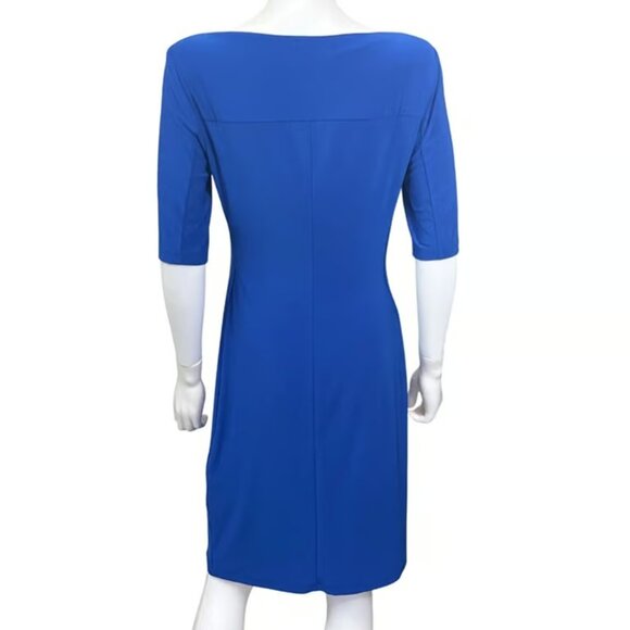 Lauren Ralph Lauren Dress Womens 8 Blue Boat Neck 3/4 Sleeve Pleated Knee Length - Picture 3 of 3